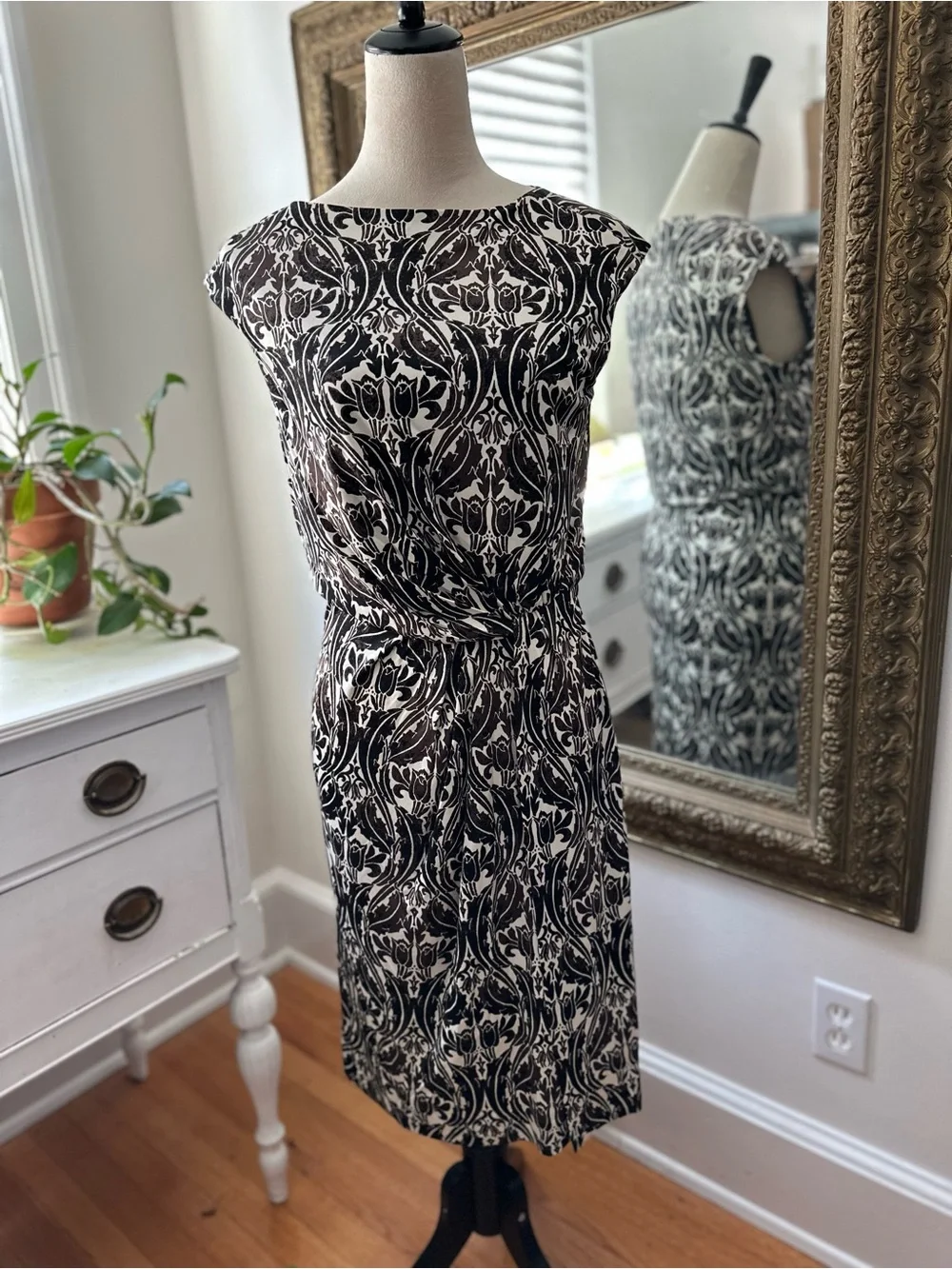 Tory Burch silk dress midi Y2K style ruched sleeveless quiet luxury faux wrap